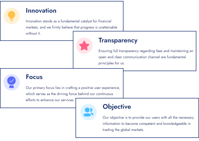 inovation, transparency, focus, objective